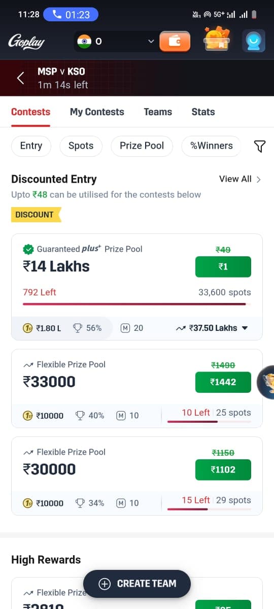 goplay11 app home screen interface