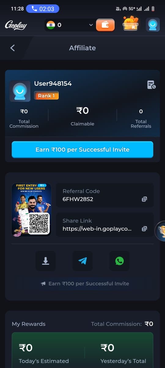 goplay11 fantasy game dashboard